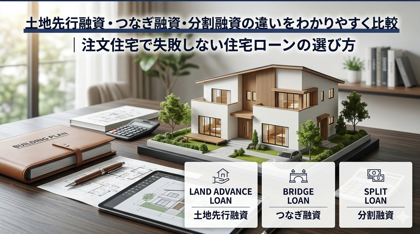 土地先行融資・つなぎ融資・分割融資の違いをわかりやすく比較｜注文住宅で失敗しない住宅ローンの選び方