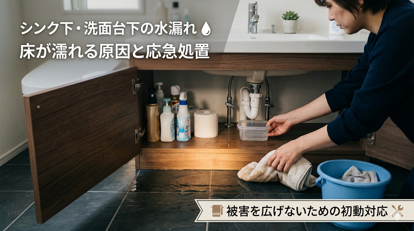 シンク下・洗面台下の水漏れで床が濡れる原因と応急処置|被害を広げないための初動対応