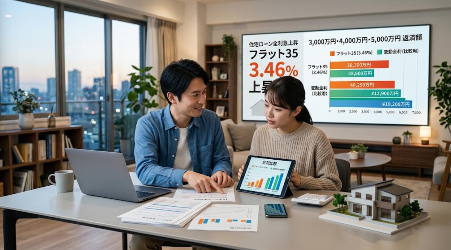 【2026年9月】フラット35が3.46％に上昇｜3,000万・4,000万・5,000万円の返済額を変動金利と比較